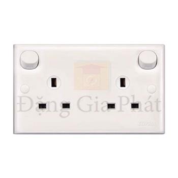 Bộ ổ cắm đôi 3 chấu 13A có công tắc, kiểu Anh E25R_WE_G19