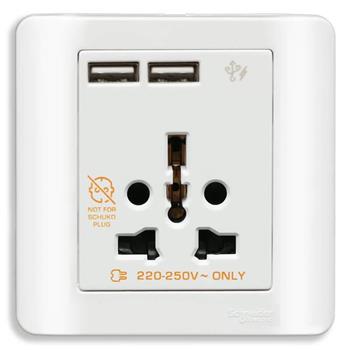 Bộ ổ cắm đa năng và sạc USB đôi màu trắng E8442616USB_WE_G19