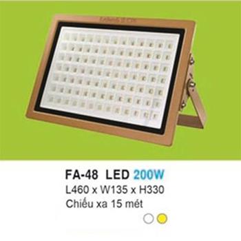 Đèn pha led 200W - L460*W135*H330, ánh sáng trắng, vàng, chiếu xa 15 mét FA-48 LED