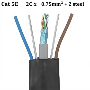Cáp mạng thang máy ( FLAT NETWORK ) chuyên dụng Flat UTP Cat 5E 2C x 0.75mm² + 2 steel