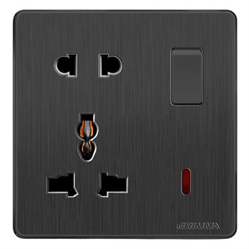 Bộ ổ cắm 2 chấu + 3 chấu có công tắc điều khiển mặt nhựa vân xước màu đen Grimma G20BKSK23 G20BKSK23