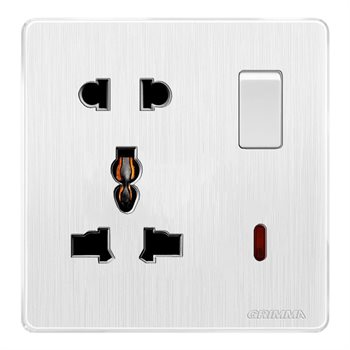 Bộ ổ cắm 2 chấu + 3 chấu có công tắc điều khiển mặt nhựa vân xước màu trắng Grimma G20WKSK23 G20WKSK23
