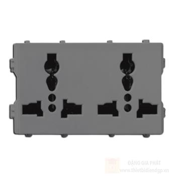Hạt ổ cắm đôi ba chấu đa năng sơn màu ghi xám GA123-G GA123-G