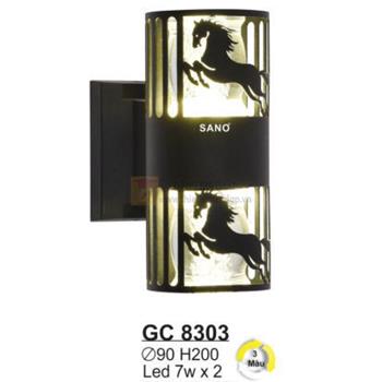 Đèn vách hành lang ngoài trời vỏ nhôm cao cấp Led 7W*2 - 3 màu - Ø90*H200 GC 8303