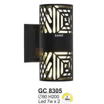 Đèn vách hành lang ngoài trời vỏ nhôm cao cấp Led 7W*2 - 3 màu - Ø90*H200 GC 8305