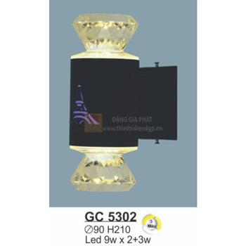 Đèn vách hành lang ngoài trời Led 9W*2+3W - Ø90*H210 - 3 màu ánh sáng GC 5302