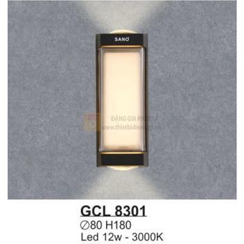 Đèn vách hành lang ngoài trời vỏ nhôm cao cấp Led 12W - 3000K - Ø80*H180 GCL 8301