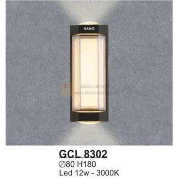 Đèn vách hành lang ngoài trời vỏ nhôm cao cấp Led 12W - 3000K - Ø80*H180 GCL 8302