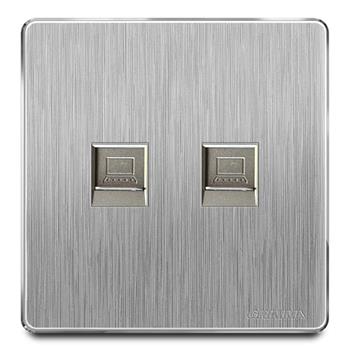 Bộ ổ cắm đôi mạng mặt nhựa vân xước màu xám Grimma G202PC G202PC