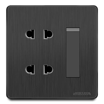 Bộ công tắc đơn 1 chiều + ổ cắm đôi 2 chấu mặt nhựa vân xước màu đen Grimma G20BK11SK2 G20BK11SK2