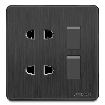 Bộ công tắc đôi 2 chiều + ổ cắm đôi 2 chấu mặt nhựa vân xước màu đen Grimma G20BK22SK2 G20BK22SK2