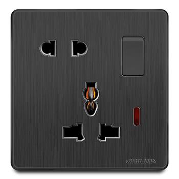 Bộ ổ cắm 2 chấu + 3 chấu có công tắc điều khiển mặt nhựa vân xước màu đen Grimma G20BKSK23 G20BKSK23
