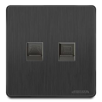 Bộ ổ cắm điện thoại + mạng mặt nhựa vân xước màu đen Grimma G20BTELPC G20BTELPC