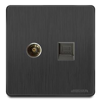 Bộ ổ cắm tivi + mạng mặt nhựa vân xước màu đen Grimma G20BTVPC G20BTVPC