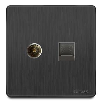 Bộ ổ cắm tivi + điện thoại mặt nhựa vân xước màu đen Grimma G20BTVTEL G20BTVTEL