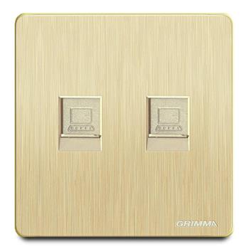 Bộ ổ cắm đôi mạng mặt nhựa vân xước màu vàng Grimma G20G2PC G20G2PC