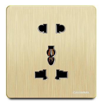 Bộ ổ cắm 2 chấu + 3 chấu mặt nhựa vân xước màu vàng Grimma G20GSK23 G20GSK23