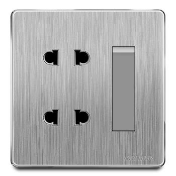 Bộ công tắc đơn 1 chiều + ổ cắm đôi 2 chấu mặt nhựa vân xước màu xám Grimma G20K11SK2 G20K11SK2