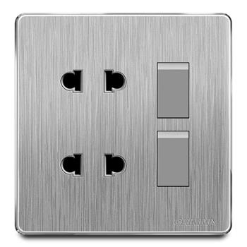 Bộ công tắc đôi 1 chiều + ổ cắm đôi 2 chấu mặt nhựa vân xước màu xám Grimma G20K21SK2 G20K21SK2