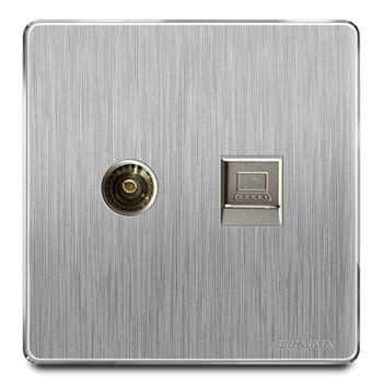 Bộ ổ cắm tivi + mạng mặt nhựa vân xước màu xám Grimma G20TVPC G20TVPC