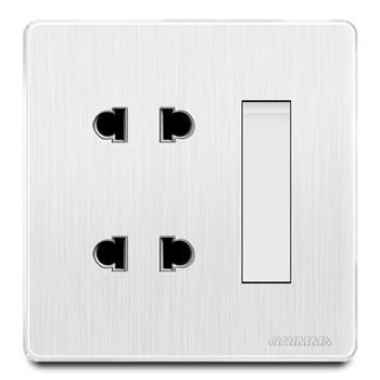 Bộ công tắc đơn 2 chiều + ổ cắm đôi 2 chấu mặt nhựa vân xước màu trắng Grimma G20WK12SK2 G20WK12SK2