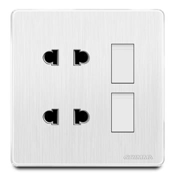 Bộ công tắc đôi 2 chiều + ổ cắm đôi 2 chấu mặt nhựa vân xước màu trắng Grimma G20WK22SK2 G20WK22SK2