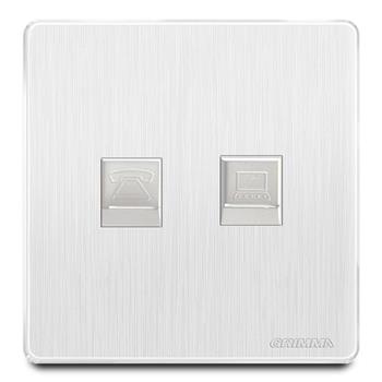 Bộ ổ cắm điện thoại + mạng mặt nhựa vân xước màu trắng Grimma G20WTELPC G20WTELPC