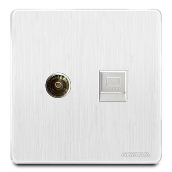 Bộ ổ cắm tivi + mạng mặt nhựa vân xước màu trắng Grimma G20WTVPC G20WTVPC