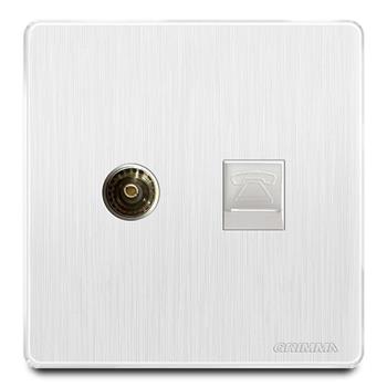 Bộ ổ cắm tivi + điện thoại mặt nhựa vân xước màu trắng Grimma G20WTVTEL G20WTVTEL