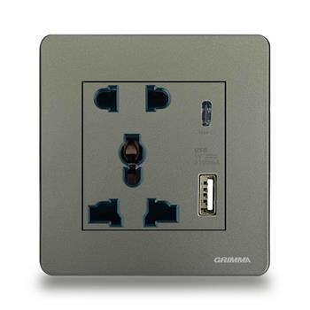 Bộ ổ cắm 2 chấu + 3 chấu + ổ cắm USB Grimma G4SK23USB G4SK23USB
