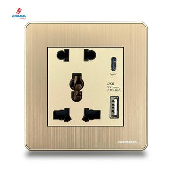 Bộ ổ cắm 2 chấu + 3 chấu + ổ cắm USB Grimma G5GSK23USB G5GSK23USB