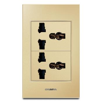 Bộ ổ cắm đôi 3 chấu Grimma, mặt kính cường lực G6 series G6GLG2SK3 G6GLG2SK3