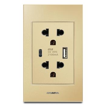 Bộ ổ cắm USB type A + type C Grimma, mặt kính cường lực G6 series G6GLGUSB G6GLGUSB