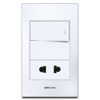 Bộ công tắc đơn 1 chiều và ổ cắm 2 chấu Grimma, mặt kính cường lực G6 series G6GLWK11SK2 G6GLWK11SK2