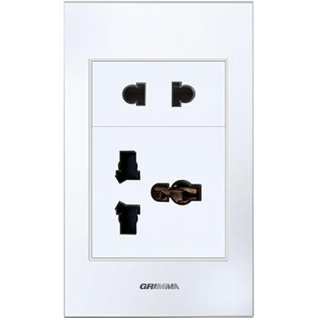 Bộ ổ cắm 2 chấu + 3 chấu Grimma, mặt kính cường lực G6 series G6GLWSK2SK3 G6GLWSK2SK3