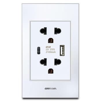 Bộ ổ cắm USB type A + type C Grimma, mặt kính cường lực G6 series G6GLWUSB G6GLWUSB