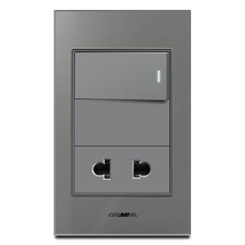 Bộ công tắc đơn 2 chiều và ổ cắm 2 chấu Grimma, mặt kính cường lực G6 series G6GLXK12SK2 G6GLXK12SK2