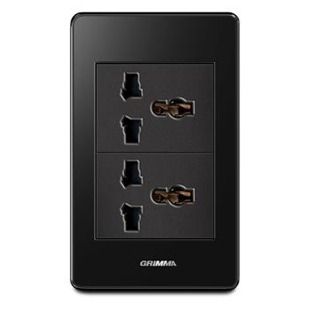 Bộ ổ cắm đôi 3 chấu đa năng Grimma, mặt Acrylic đen G7 series G7ACBL2SK3 G7ACBL2SK3