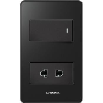 Bộ công tắc đơn 1 chiều và ổ cắm 2 chấu Grimma, mặt Acrylic đen G7 series G7ACBLK11SK2 G7ACBLK11SK2