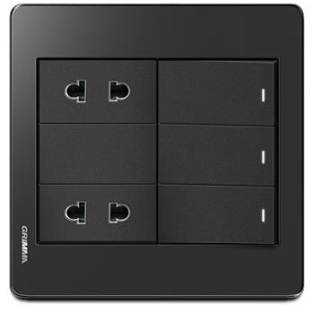 Bộ 3 công tắc 1 chiều và 2 ổ cắm 2 chấu Grimma, mặt Acrylic đen G7 series G7ACBLK312SK2 G7ACBLK312SK2