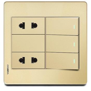 Bộ 3 công tắc 1 chiều và 2 ổ cắm 2 chấu Grimma, mặt Acrylic vàng G7 series G7ACGK312SK2 G7ACGK312SK2
