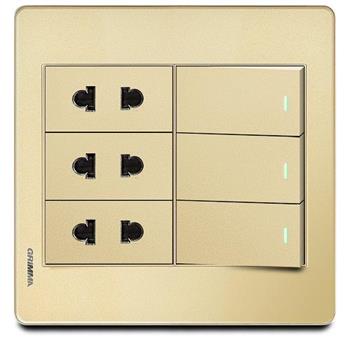 Bộ 3 công tắc 1 chiều và 3 ổ cắm 2 chấu Grimma, mặt Acrylic vàng G7 series G7ACGK313SK2 G7ACGK313SK2