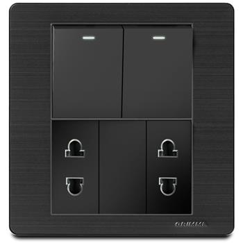 Bộ 2 công tắc 1 chiều và 2 ổ cắm 2 chấu Grimma, mặt thép không gỉ G7 series G7SBK212SK2 G7SBK212SK2