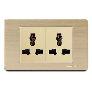 Bộ ổ cắm đôi 3 chấu đa năng Grimma, mặt thép không gỉ G7 series G7SG2SK3 G7SG2SK3