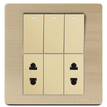 Bộ 3 công tắc 1 chiều và 2 ổ cắm 2 chấu Grimma, mặt thép không gỉ G7 series G7SGK312SK2 G7SGK312SK2