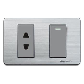 Bộ công tắc đơn 2 chiều và ổ cắm 2 chấu Grimma, mặt thép không gỉ G7 series G7SK12SK2 G7SK12SK2