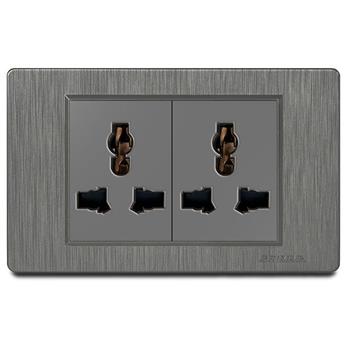Bộ ổ cắm đôi 3 chấu đa năng Grimma, mặt nhựa vân xước G8 series G82SK3 G82SK3