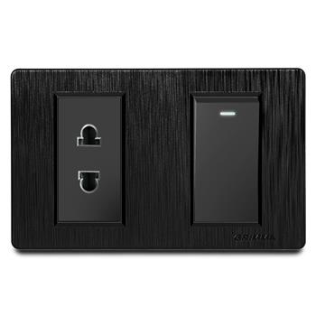 Bộ công tắc đơn 2 chiều và ổ cắm 2 chấu Grimma, mặt nhựa vân xước G8 series G8BK12SK2 G8BK12SK2