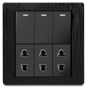 Bộ 3 công tắc 1 chiều và 3 ổ cắm 2 chấu Grimma, mặt nhựa vân xước G8 series G8BK313SK2 G8BK313SK2