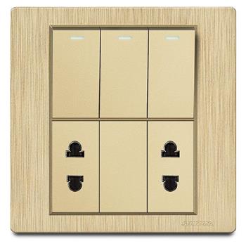Bộ 3 công tắc 1 chiều và 2 ổ cắm 2 chấu Grimma, mặt nhựa vân xước G8 series G8GK312SK2 G8GK312SK2
